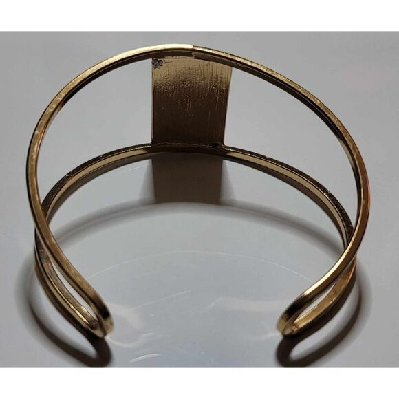 Gold Tone Rhinestone‎ Cuff Bracelet Dress Bling Rectangle Statement - Picture 2 of 10